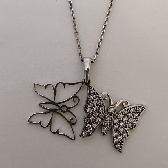 Other - 925 Silver butterfly necklace clear cz